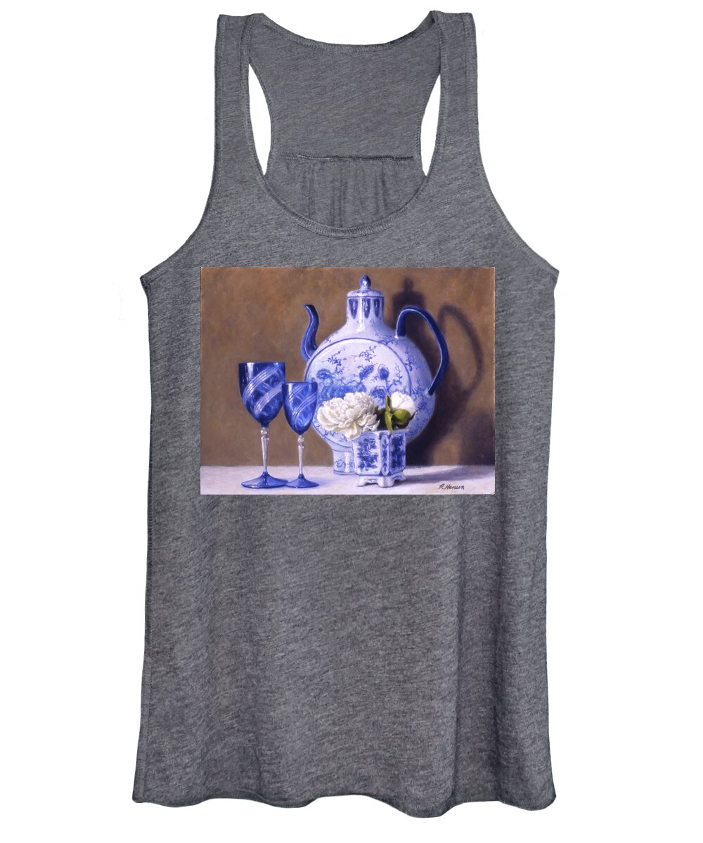 Still Life Women's Tank Top featuring the painting Peonies and China Blue by Rick Hansen