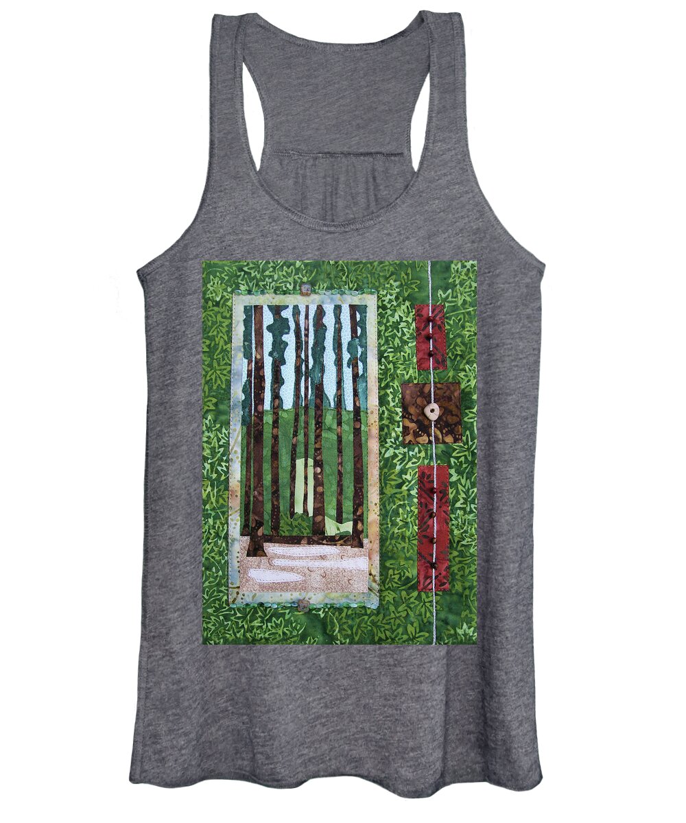 Art Quilt Women's Tank Top featuring the tapestry - textile Pine Forest tall by Pam Geisel