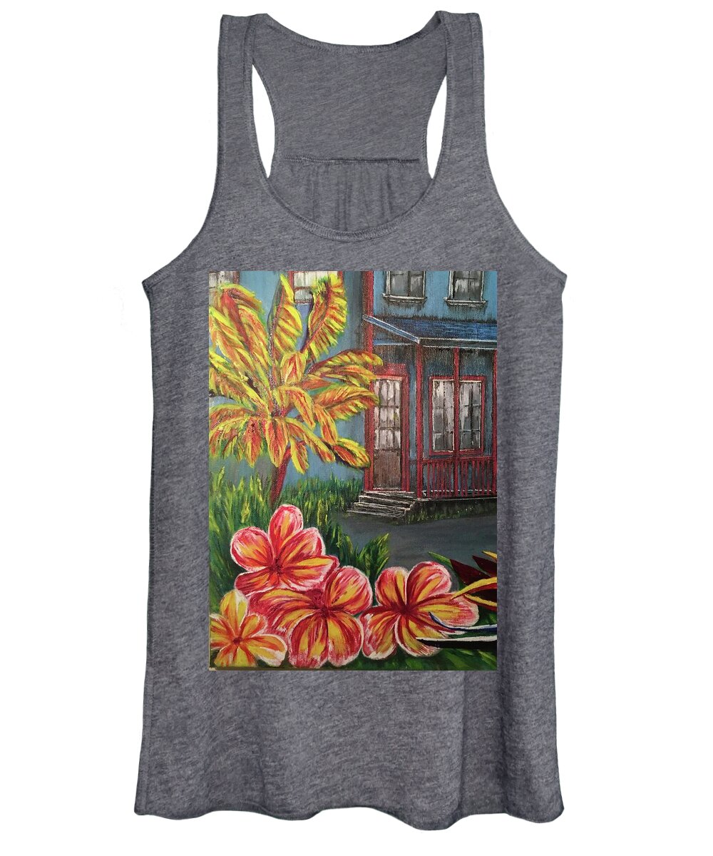 Hawaii Architecture Women's Tank Top featuring the painting Plumeria of Pahoa Town by Michael Silbaugh
