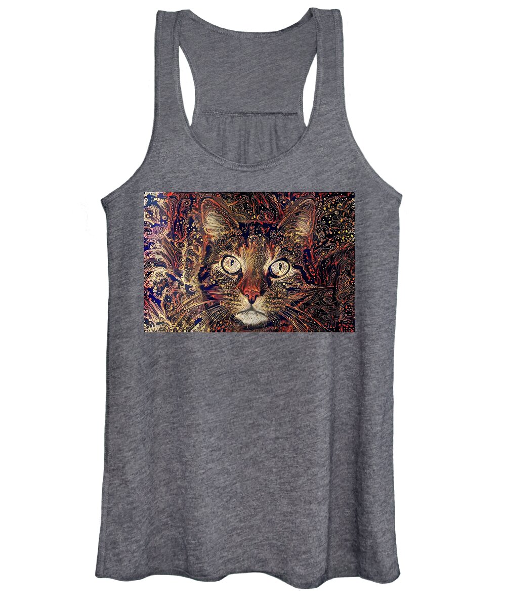 Tabby Cat Women's Tank Top featuring the digital art Mystic in Paisley by Peggy Collins