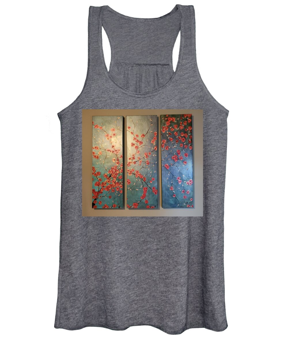 3 Women's Tank Top featuring the painting Red Floral three canvas painting by Kathlene Melvin