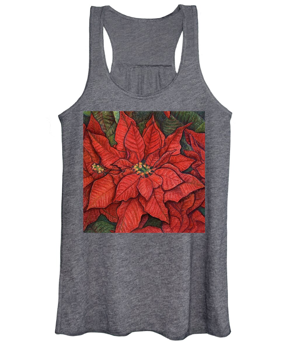 Red Women's Tank Top featuring the painting Red Poinsettia by Tara D Kemp