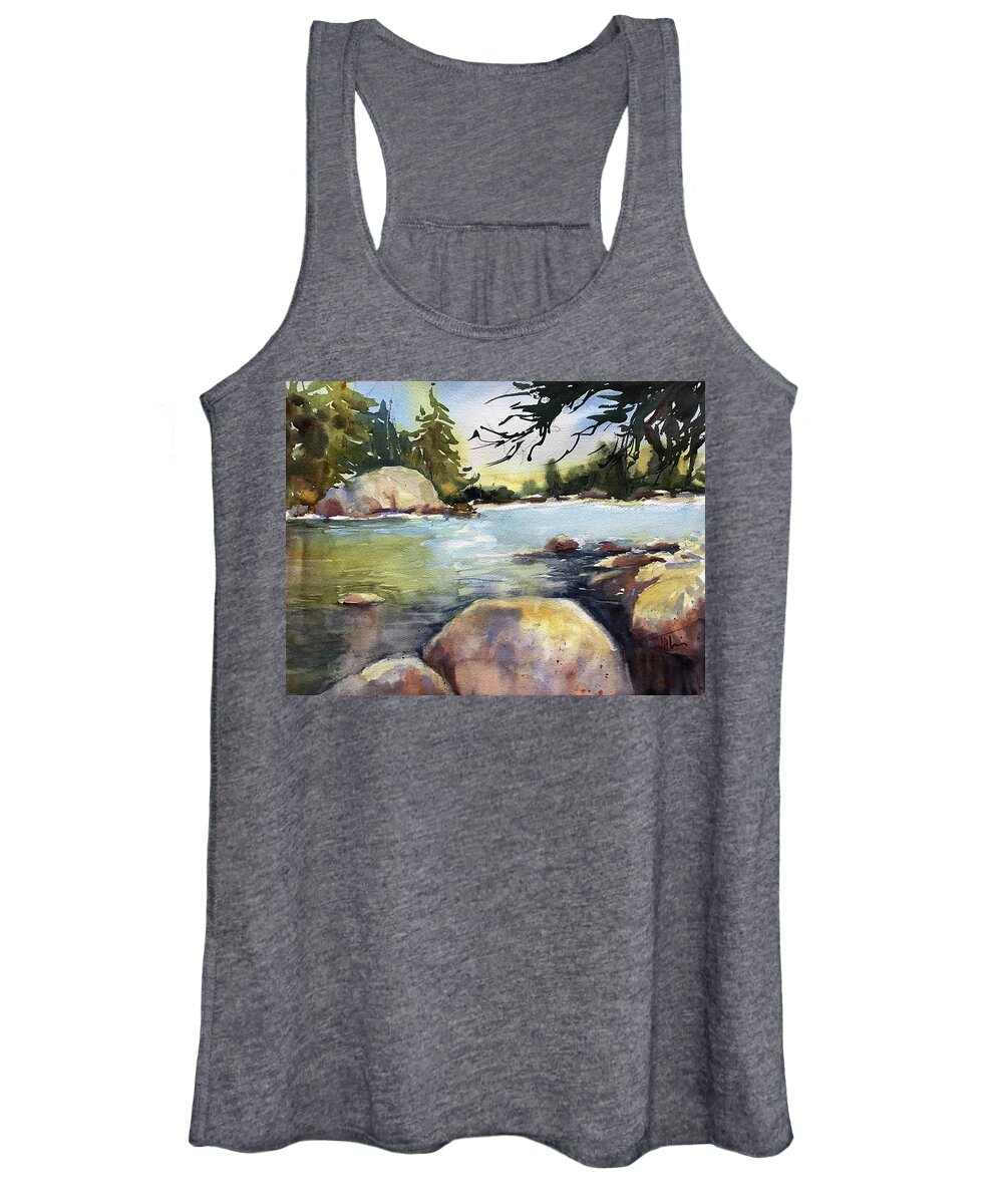Landscape Women's Tank Top featuring the painting Rocking the River by Judith Levins