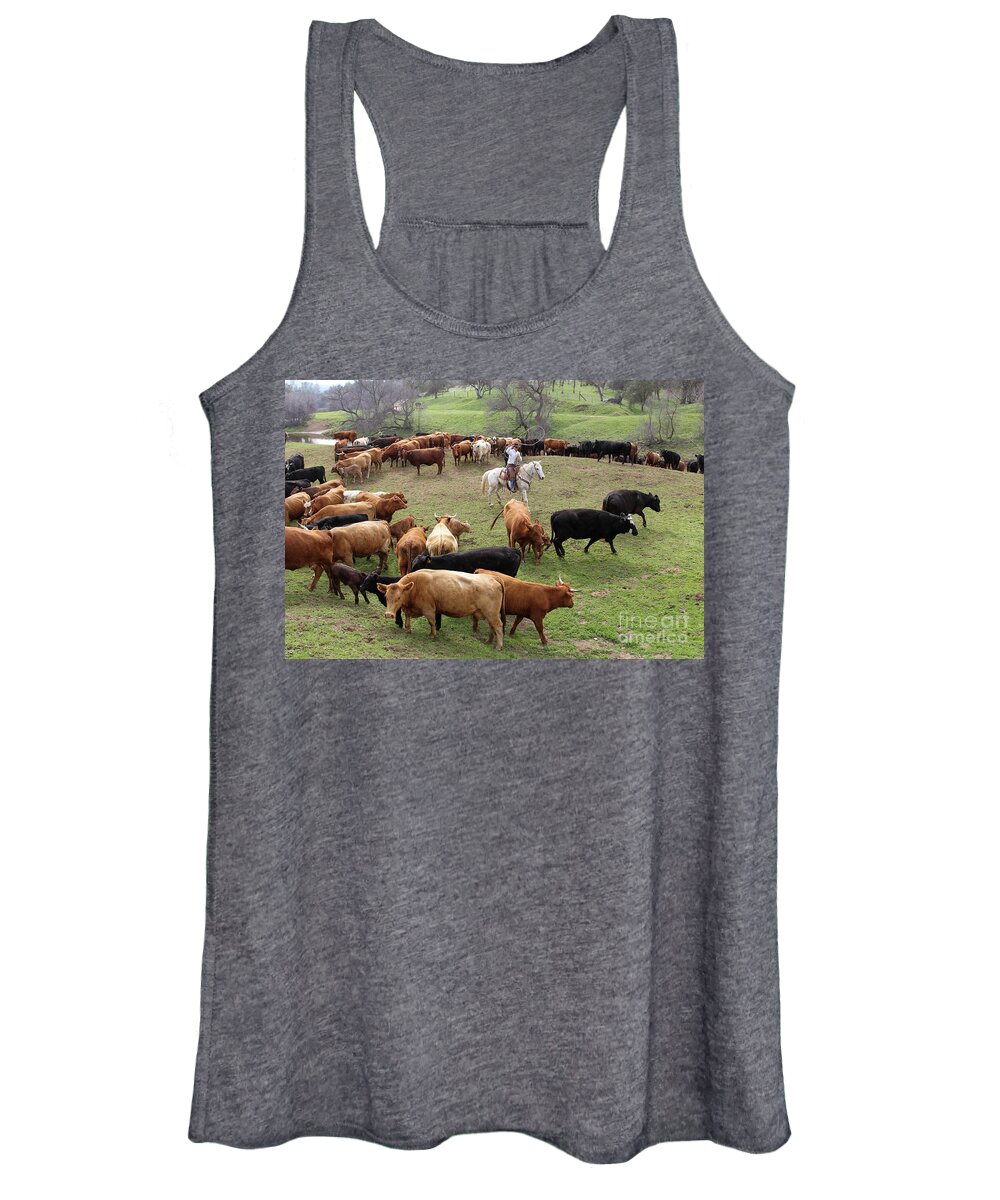 Cattle Women's Tank Top featuring the photograph Rodear Branding by Diane Bohna