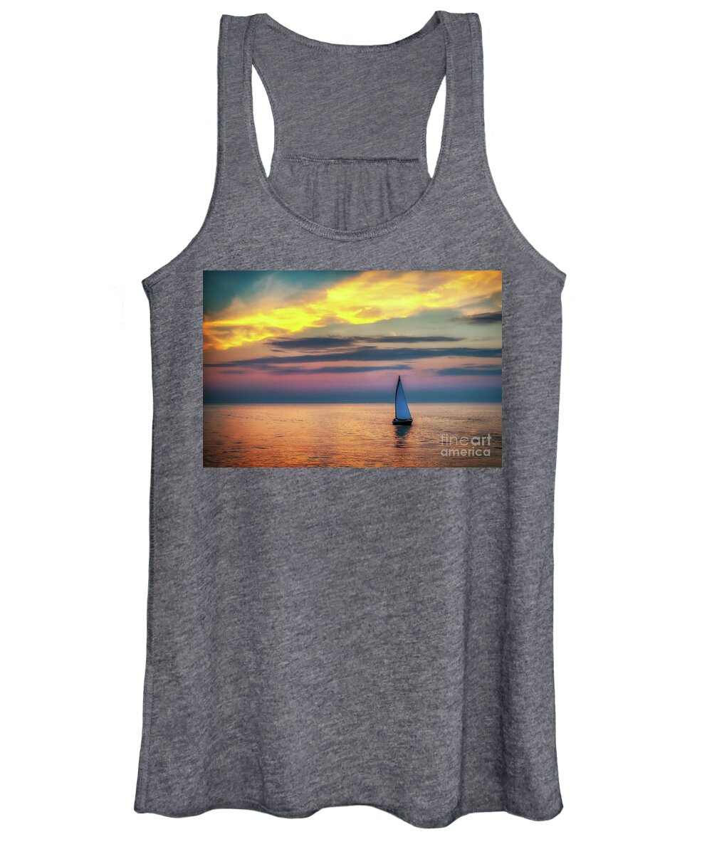 Sunset Women's Tank Top featuring the photograph Sailing at Sunset by Bill Frische