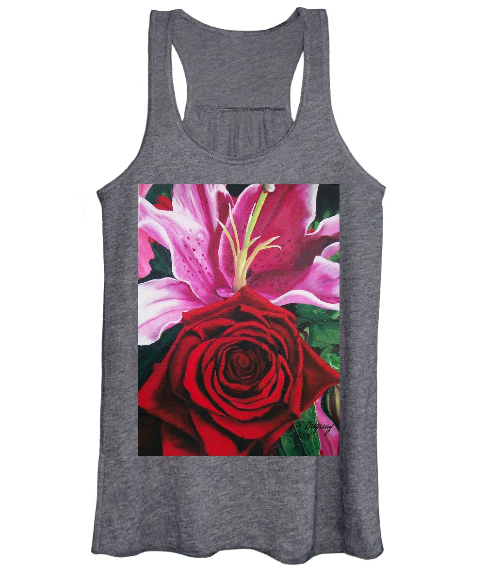 Lily Women's Tank Top featuring the painting Scarlet Knight and a Lily by Sharon Duguay