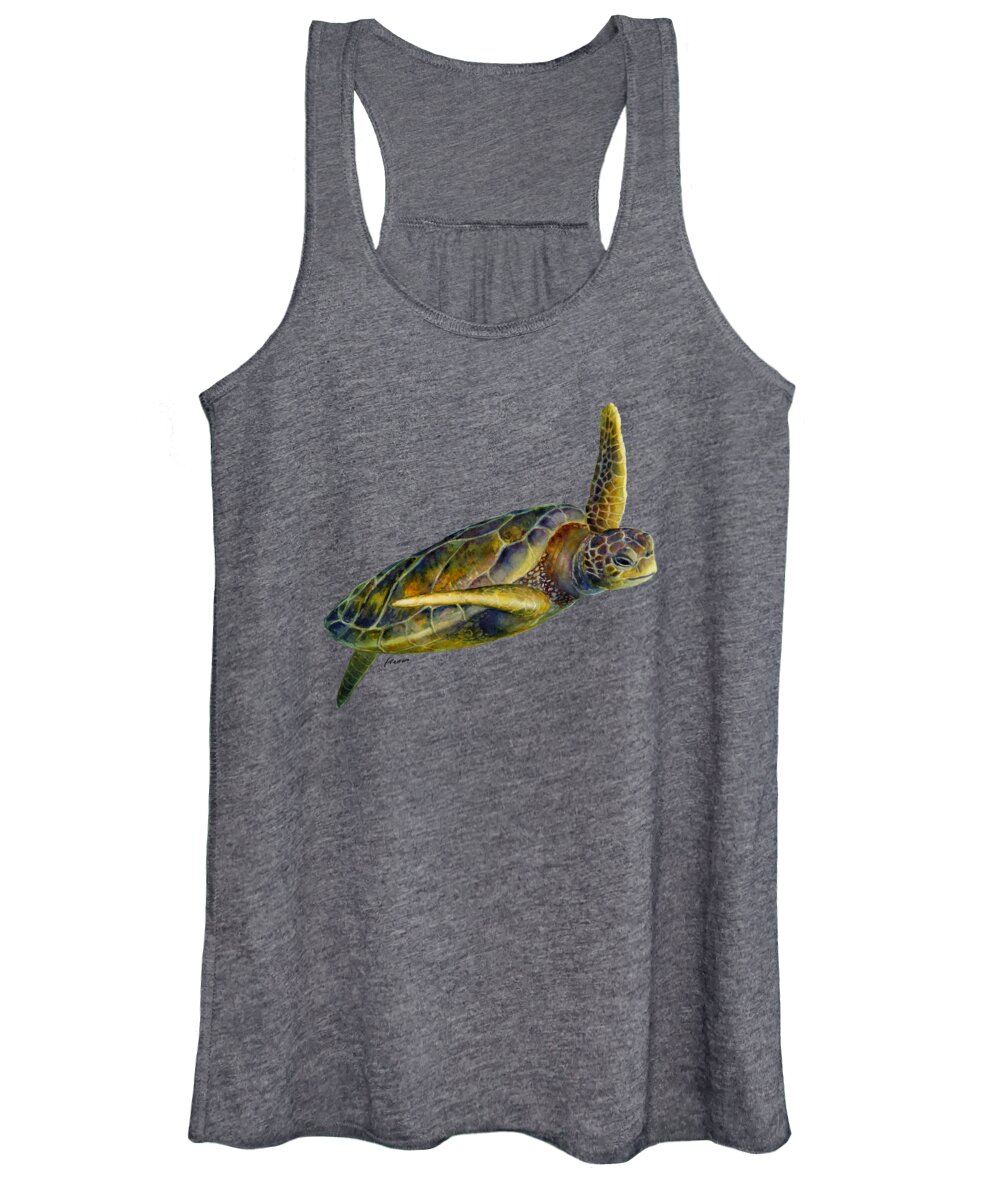 Underwater Women's Tank Top featuring the painting Sea Turtle 2-Solid background by Hailey E Herrera