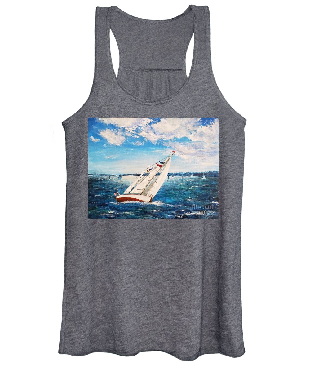 Yawl Women's Tank Top featuring the painting Seilglede #2, Yawl by C E Dill