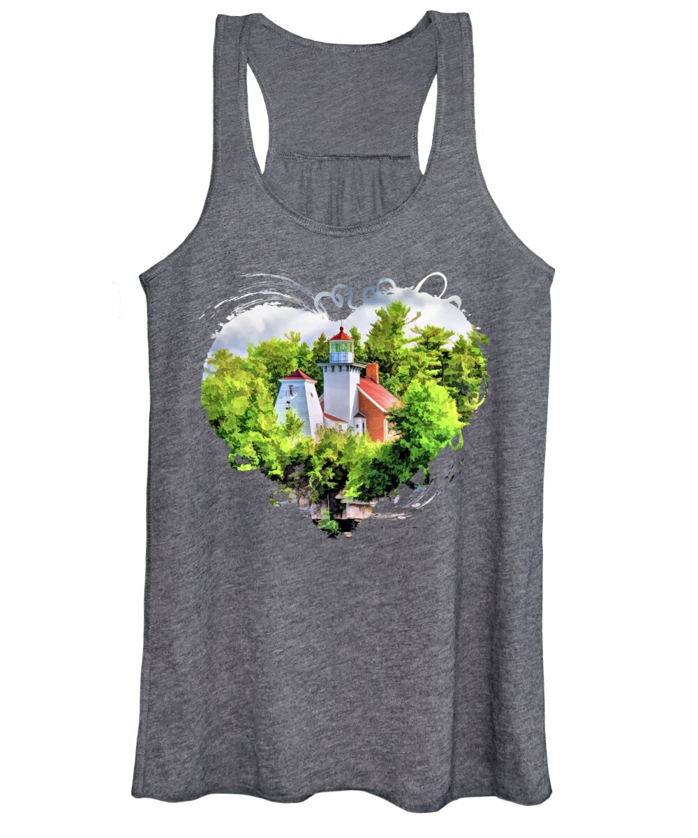 Door County Women's Tank Top featuring the painting Sherwood Point Lighthouse in Door County by Christopher Arndt