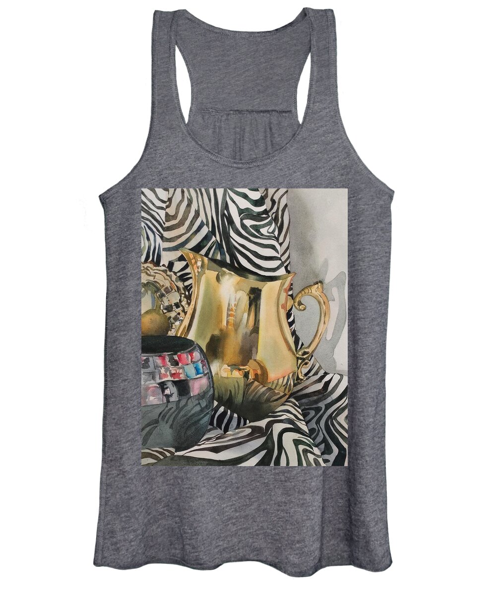 Still Life Women's Tank Top featuring the painting Shiny in Stripes by Marlene Gremillion