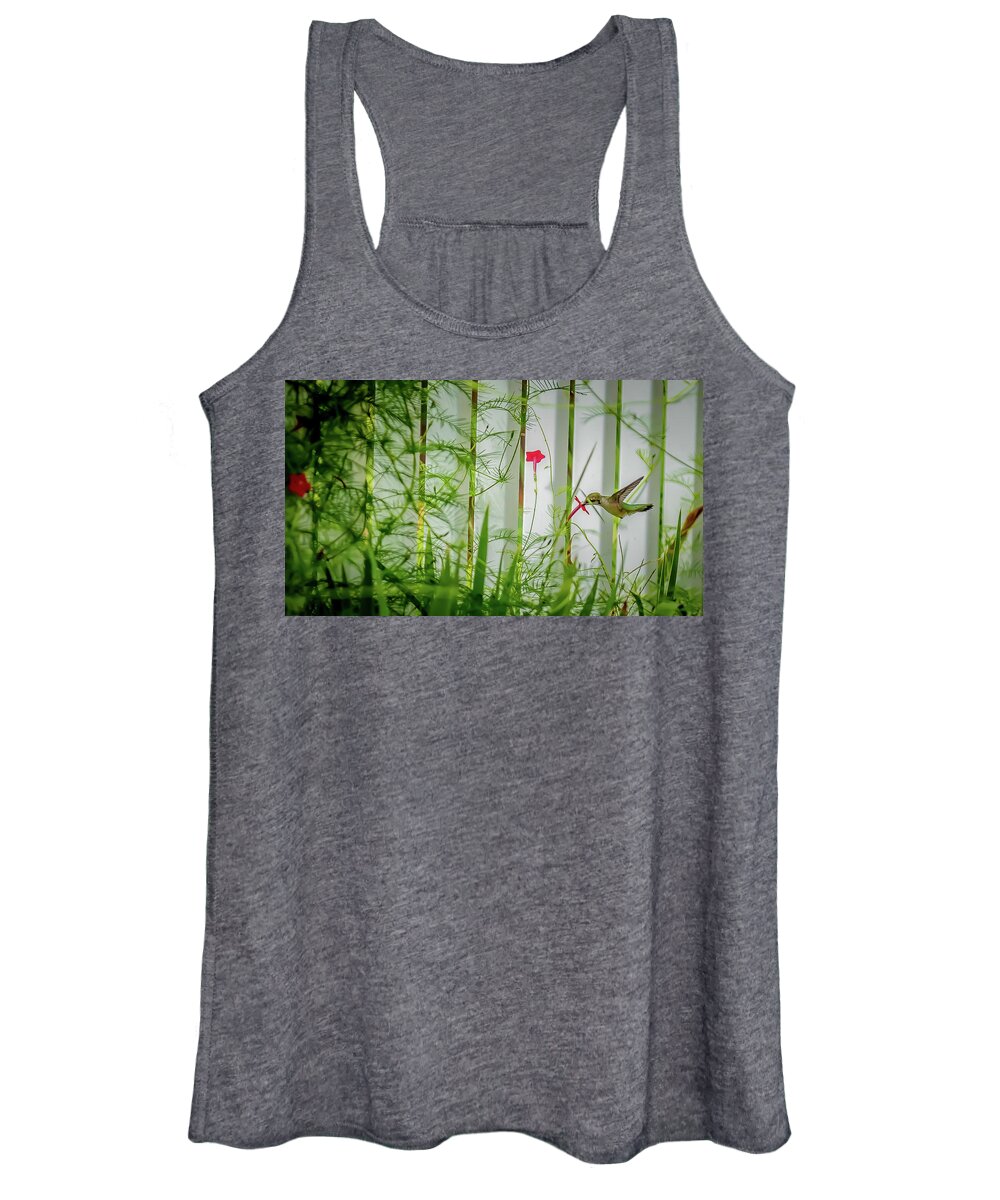 Birds Women's Tank Top featuring the digital art Sipping from its chosen Red Cypess by Ed Stines