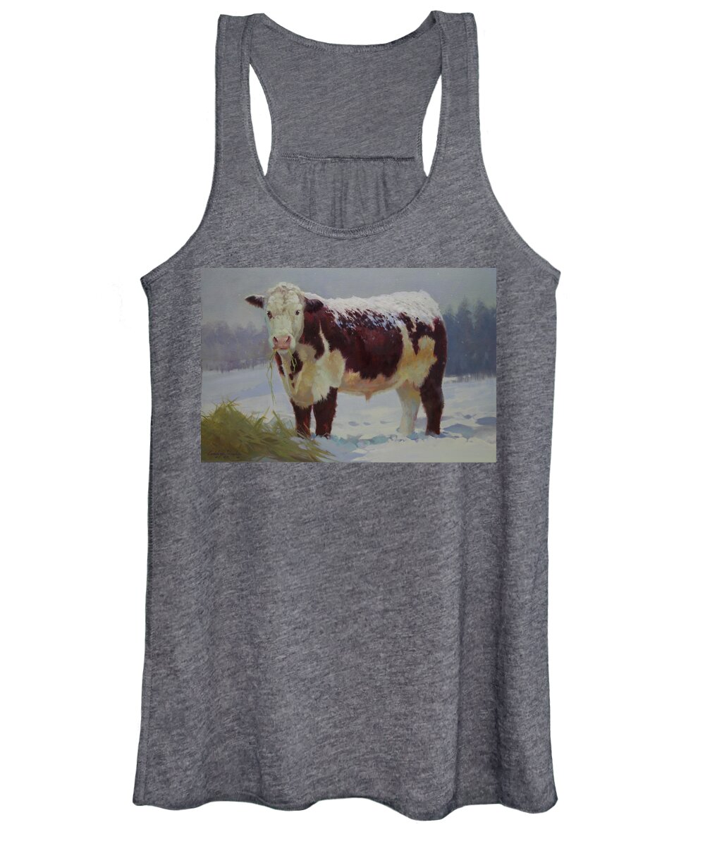 Farm Animals Women's Tank Top featuring the painting Snowman by Carolyne Hawley