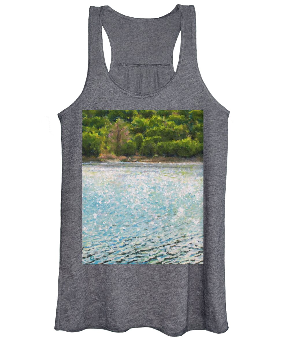 Landscape Women's Tank Top featuring the painting Sparkles On Water by Kerima Swain