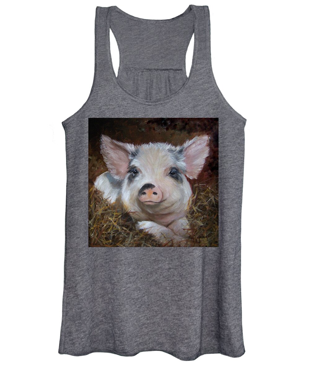 Pig Painting Women's Tank Top featuring the painting Spot The Little Pig by Cheri Wollenberg