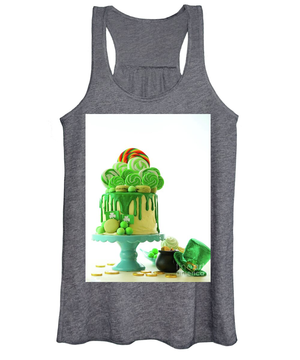 Paddy Women's Tank Top featuring the photograph St Patrick's Day theme lollipop candy land drip cake. by Milleflore Images