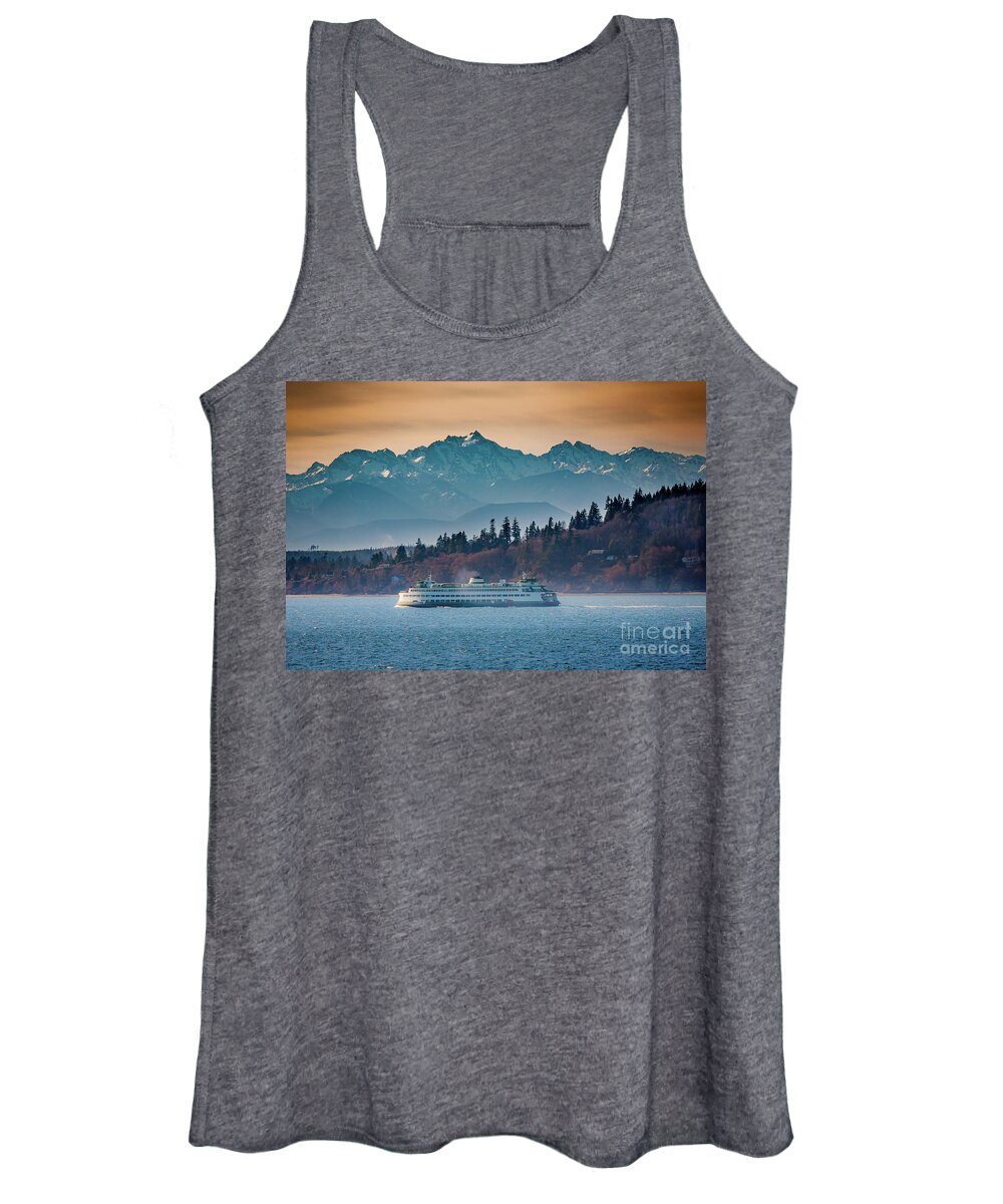 Seattle Women's Tank Top featuring the photograph State Ferry and the Olympics by Inge Johnsson