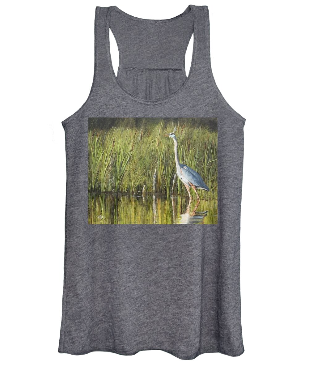 Blue Heron Women's Tank Top featuring the painting Stately Grace by Tammy Taylor