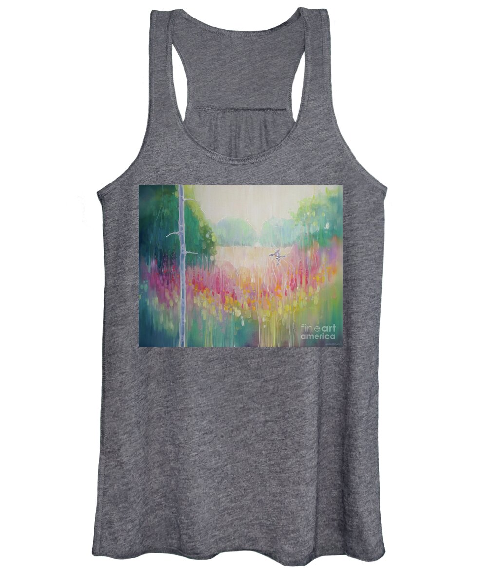 Swallows Women's Tank Top featuring the painting Summer Meadow in Sussex by Gill Bustamante