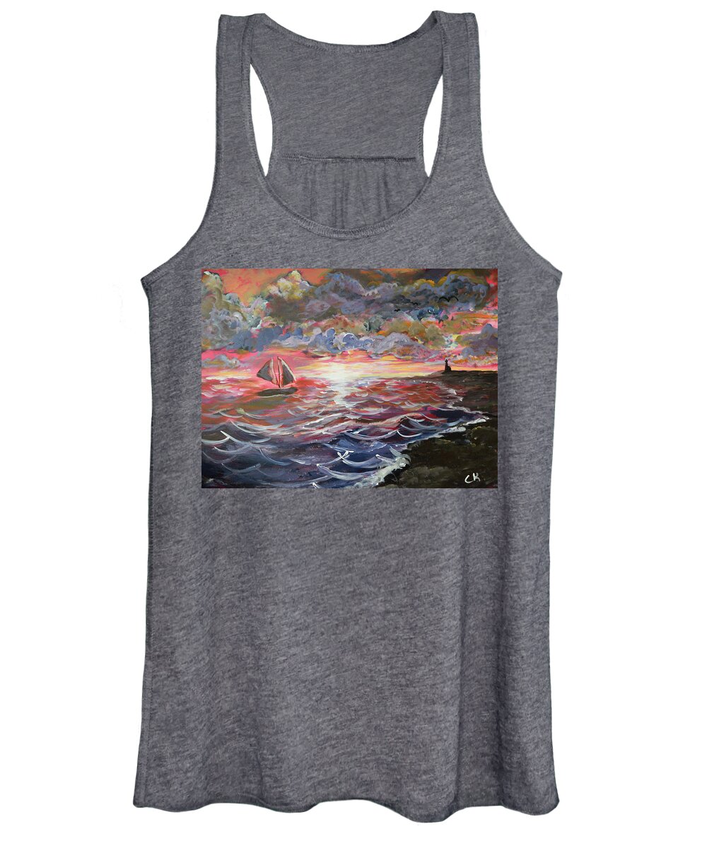 Sunset Women's Tank Top featuring the painting Sunset of the Sea by Chance Kafka