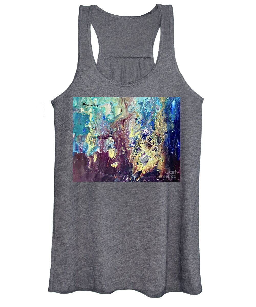Ocean Women's Tank Top featuring the painting Sunset under the sea by Monica Elena