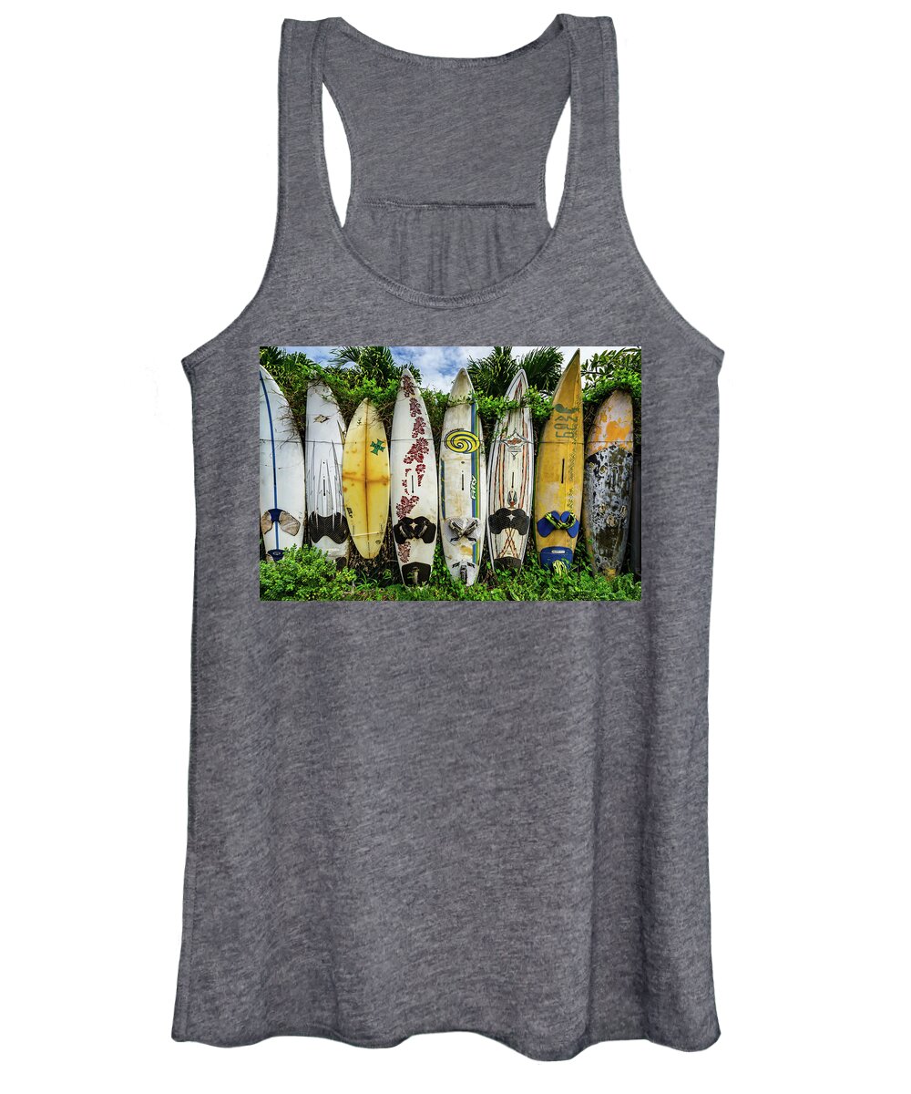 Surf Boards Women's Tank Top featuring the photograph Surfboard Fence by Christopher Johnson