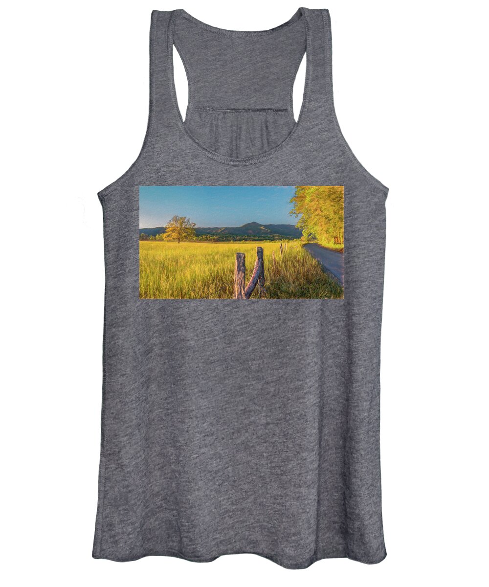 Cades Cove Women's Tank Top featuring the photograph The Cove Tree in the Golden Hour by Marcy Wielfaert