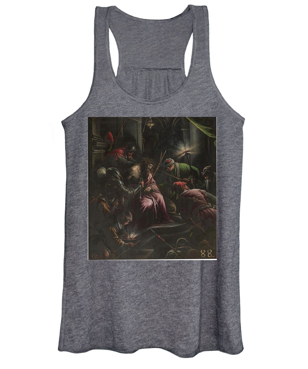 Leandro Bassano Women's Tank Top featuring the painting 'The Crowning with Thorns'. 1590 - 1598. Oil on slate. JESUS. by Leandro Bassano -1557-1622-