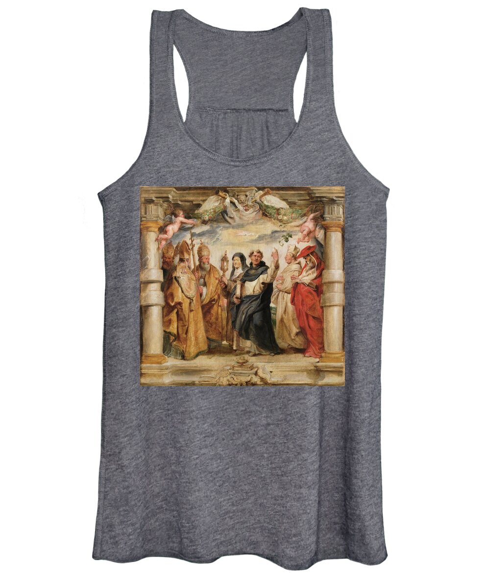 Peter Paul Rubens Women's Tank Top featuring the painting 'The Defenders of the Eucharist'. Ca. 1625. Oil on panel. by Peter Paul Rubens -1577-1640-