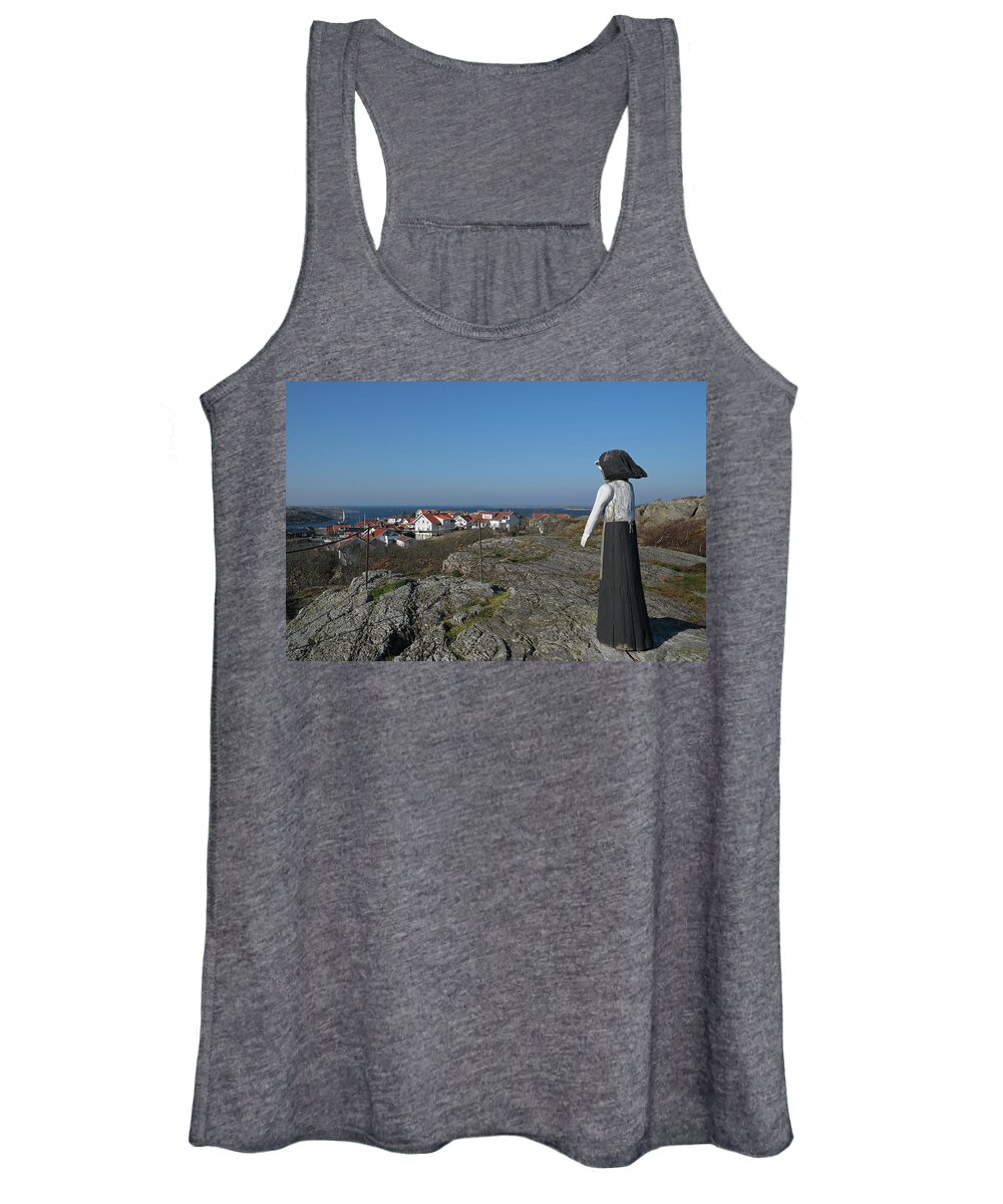 Sweden Women's Tank Top featuring the pyrography The fisherman's wife by Magnus Haellquist