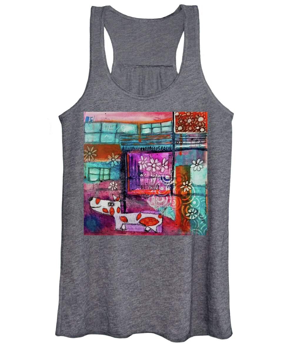 Dog Women's Tank Top featuring the mixed media Thinking Happy Thoughts by Mimulux Patricia No