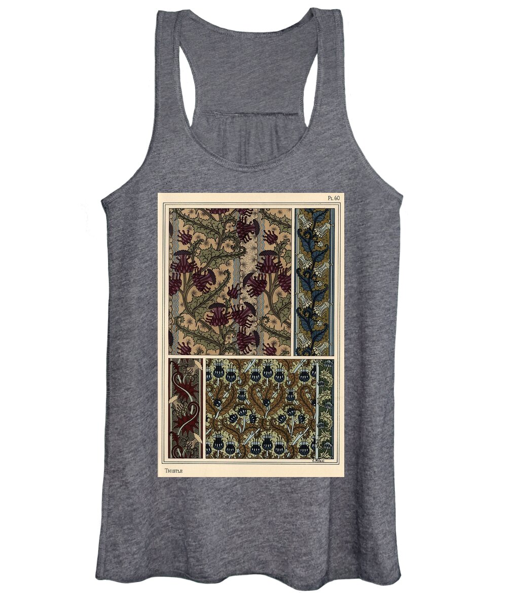1897 Women's Tank Top featuring the drawing Thistle in art nouveau patterns for wallpaper and fabrics. Lithograph by M. P. Verneuil. by Album