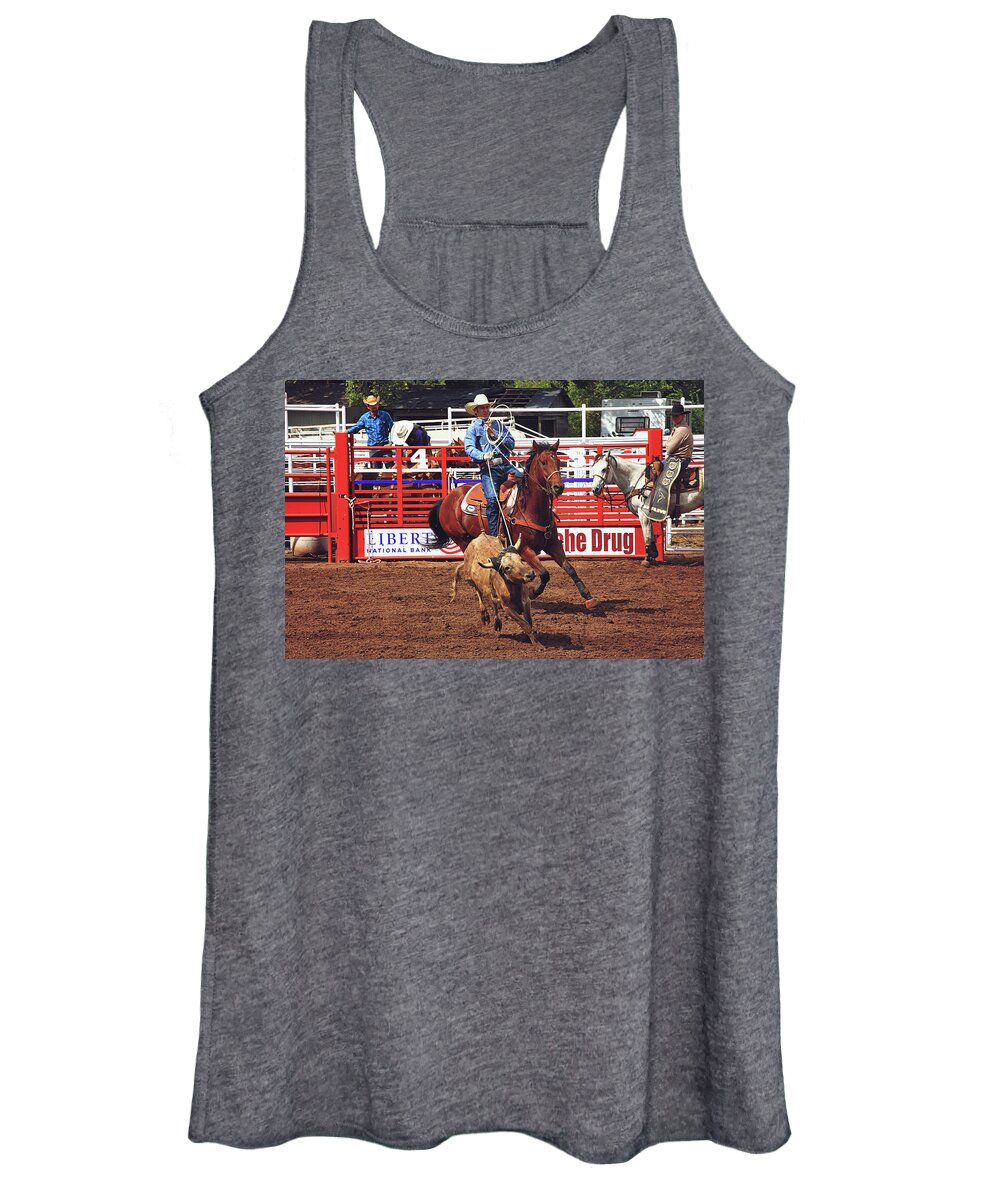 Rodeo Women's Tank Top featuring the photograph Trying to Rope In Those Points by Toni Hopper