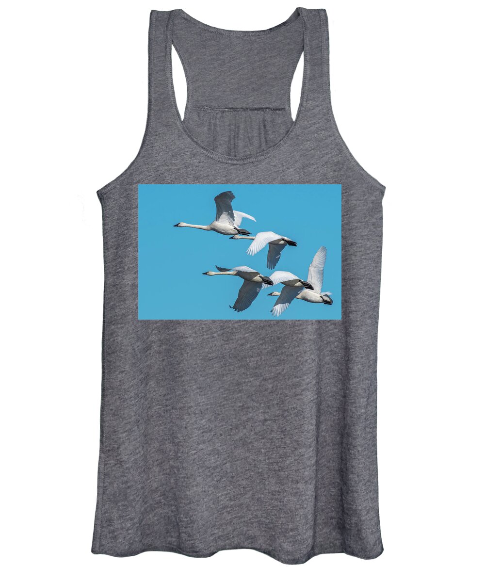 Birds Women's Tank Top featuring the photograph Tundra Swans in Flight by Donald Brown