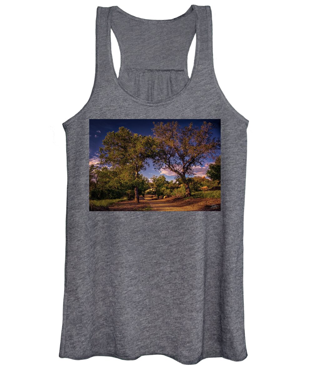 Oak Trees Women's Tank Top featuring the photograph Two Old Oak Trees At Sunset by Endre Balogh