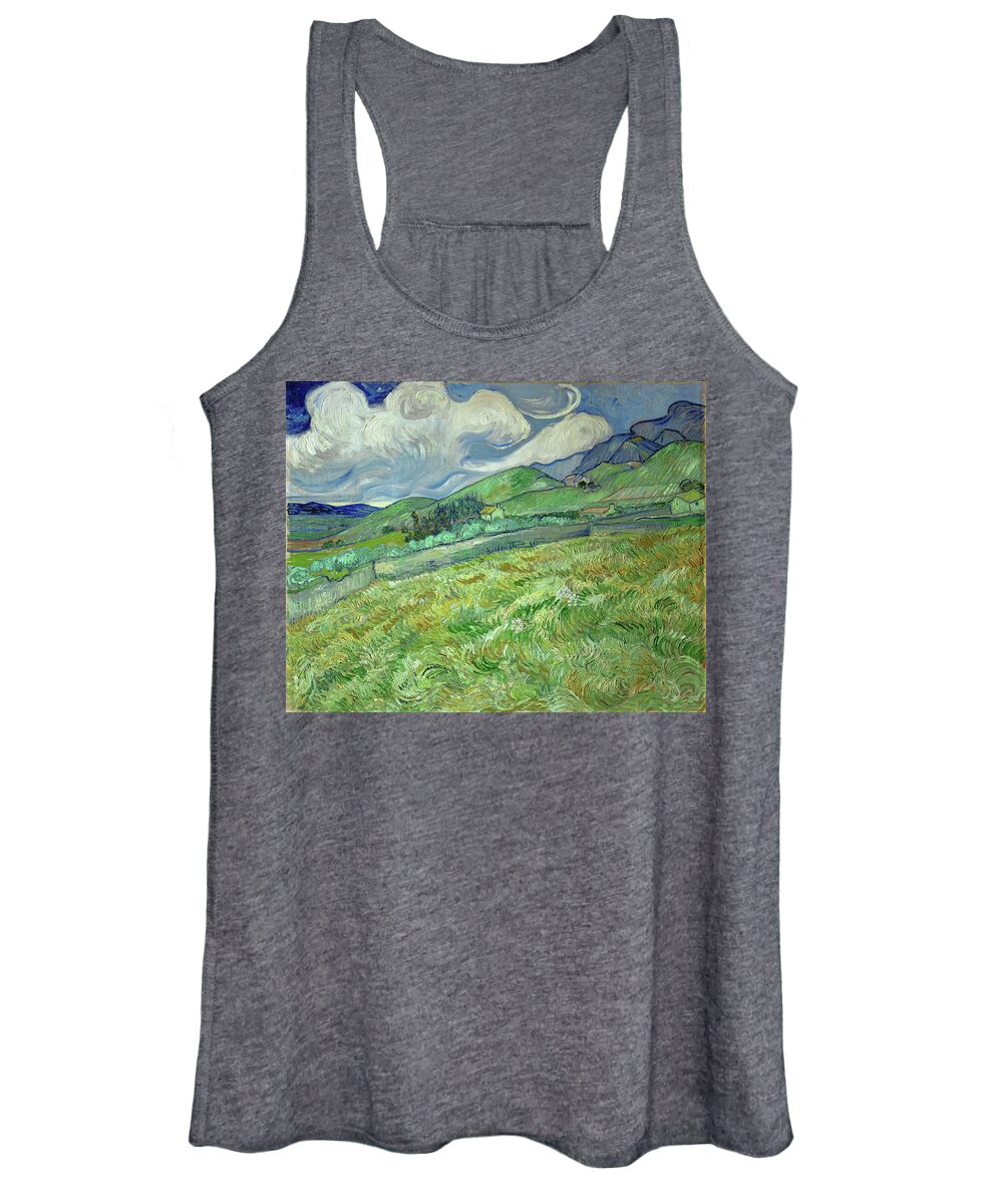 Painting. Oil On Canvas Women's Tank Top featuring the painting VINCENT VAN GOGH Landscape from Saint-Remy. Date/Period 1889. Painting. Oil on canvas. by Vincent Van Gogh