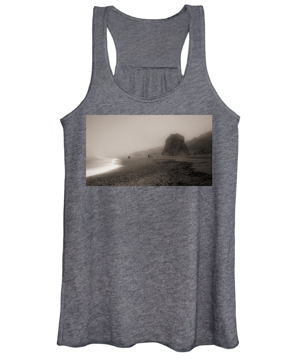 Goat Rock Women's Tank Top featuring the photograph Two walking on the beach by Alessandra RC