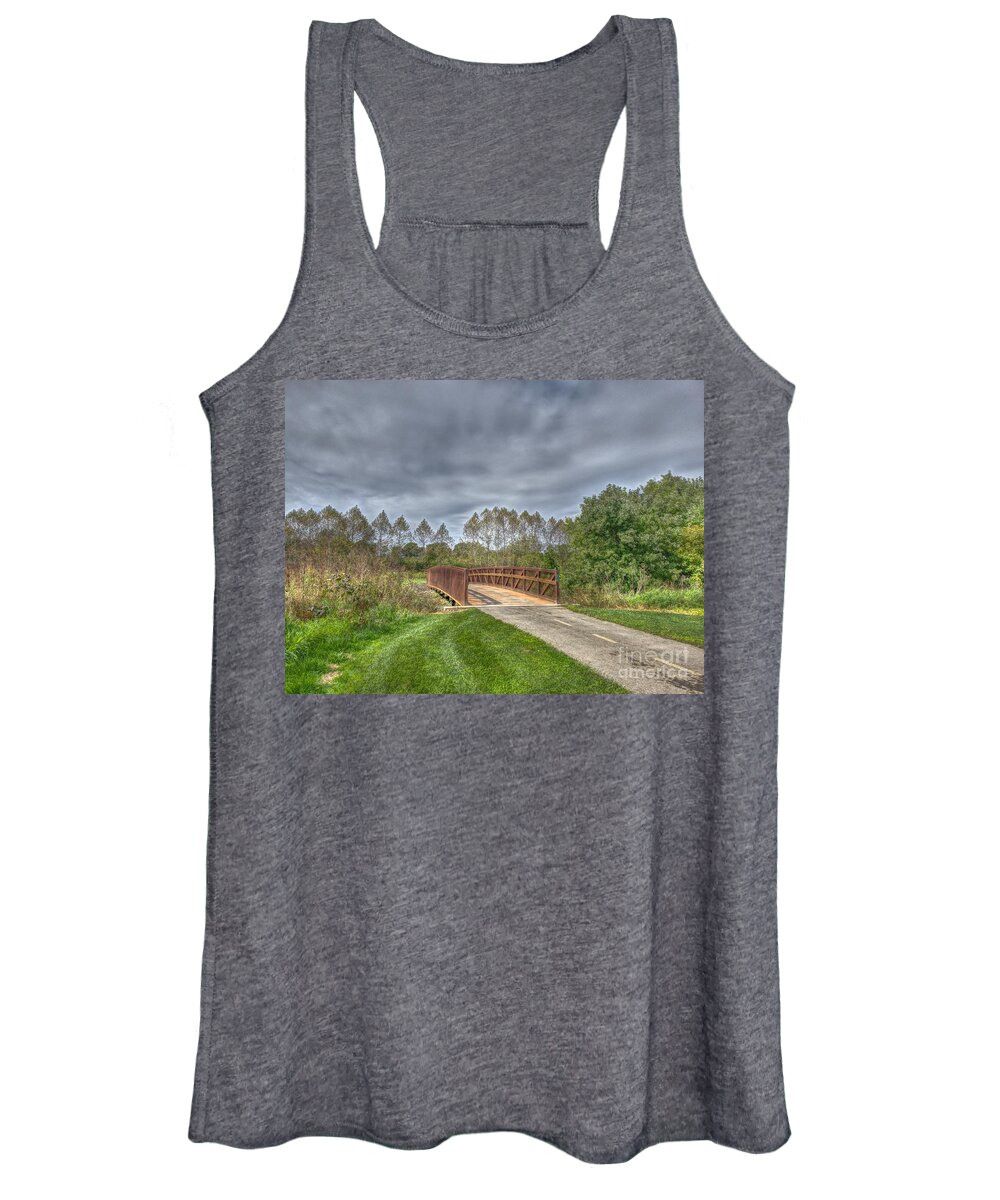 Nature Women's Tank Top featuring the photograph Walnut Woods Bridge - 2 by Jeremy Lankford