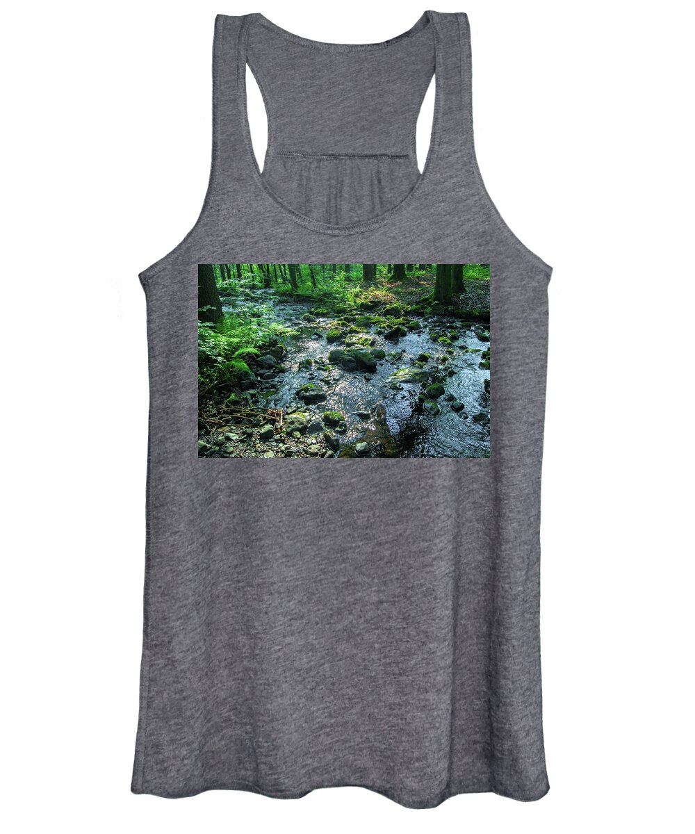 Forest Women's Tank Top featuring the photograph Water in a dark forest by Sun Travels