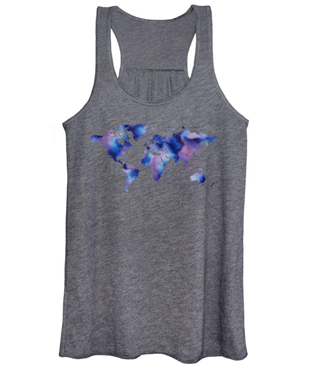 World Women's Tank Top featuring the painting Watercolor Silhouette World Map Colorful PNG VIII by Irina Sztukowski
