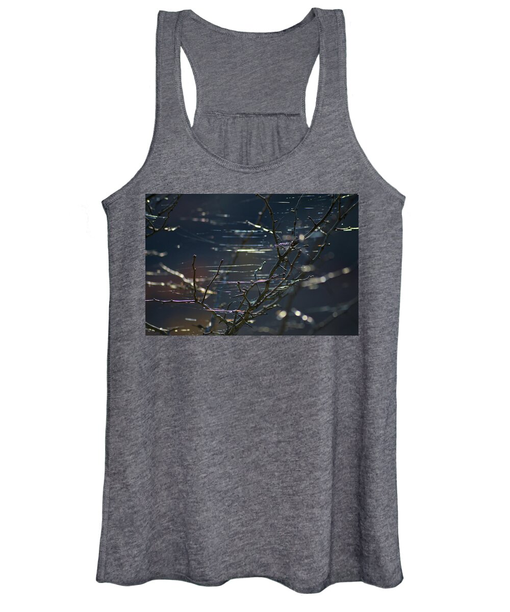 Spider Webs Women's Tank Top featuring the photograph Web Dance by Lisa Burbach