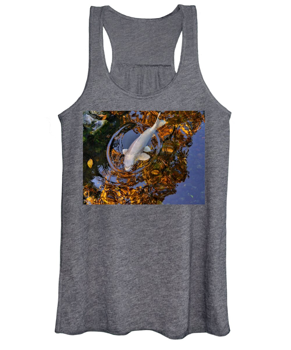 Koi Women's Tank Top featuring the photograph White Koi on Gold by Peter Mooyman