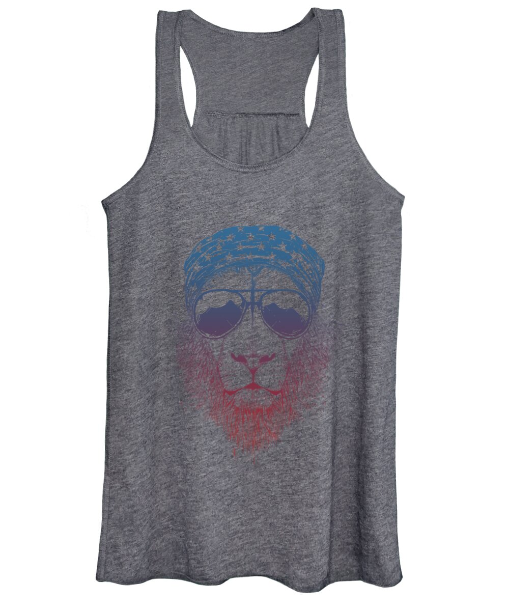 Lion Women's Tank Top featuring the drawing Wild lion by Balazs Solti