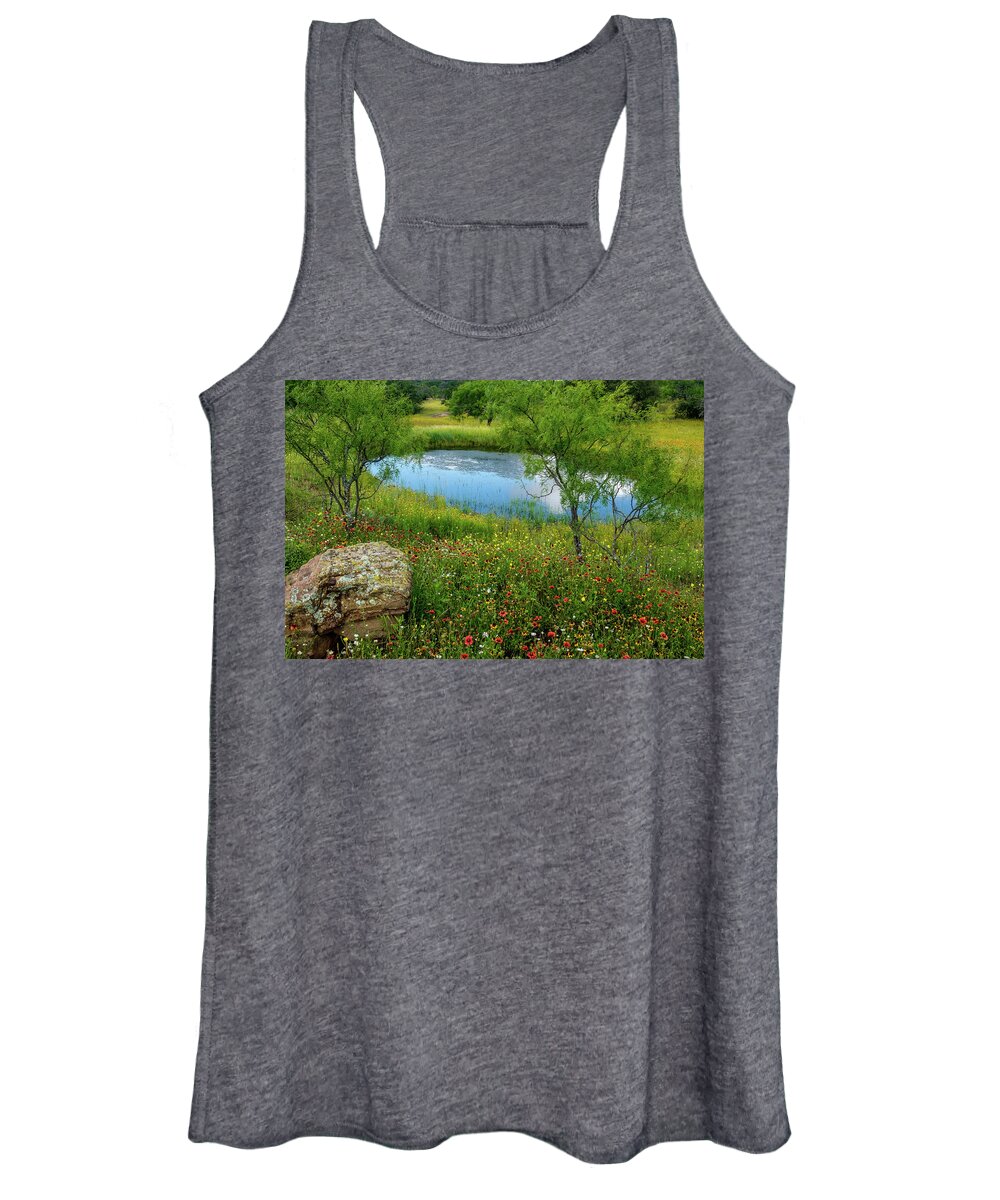 Texas Wildflowers Women's Tank Top featuring the photograph Wildflower Pond by Johnny Boyd