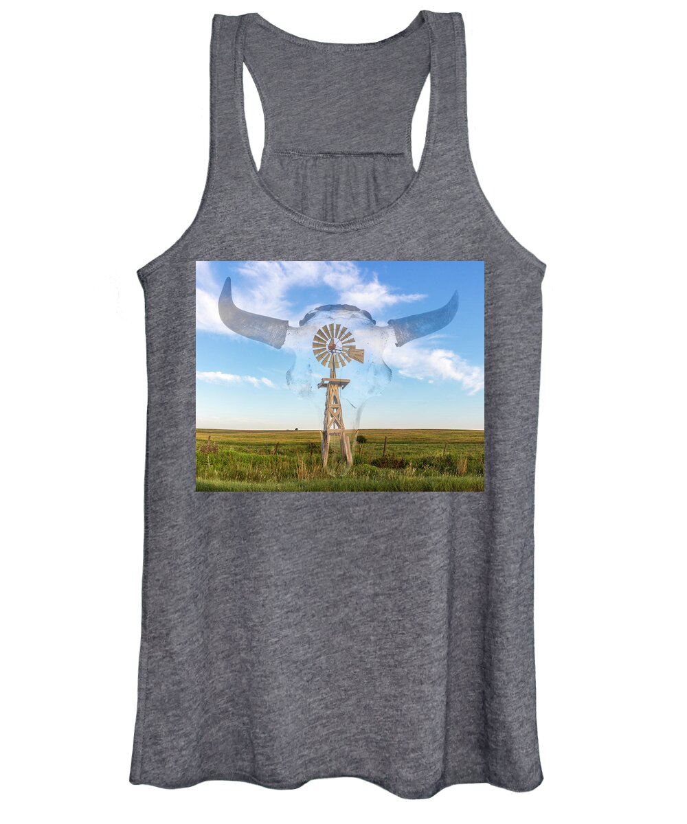 Kansas Women's Tank Top featuring the photograph Windmill and Bison 003 by Rob Graham
