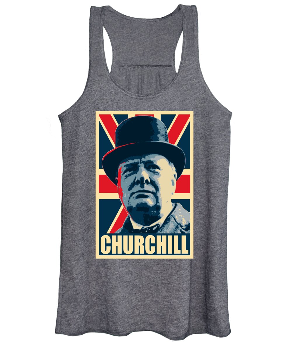 Winston Churchill Women's Tank Top featuring the digital art Winston Churchill Propaganda by Megan Miller