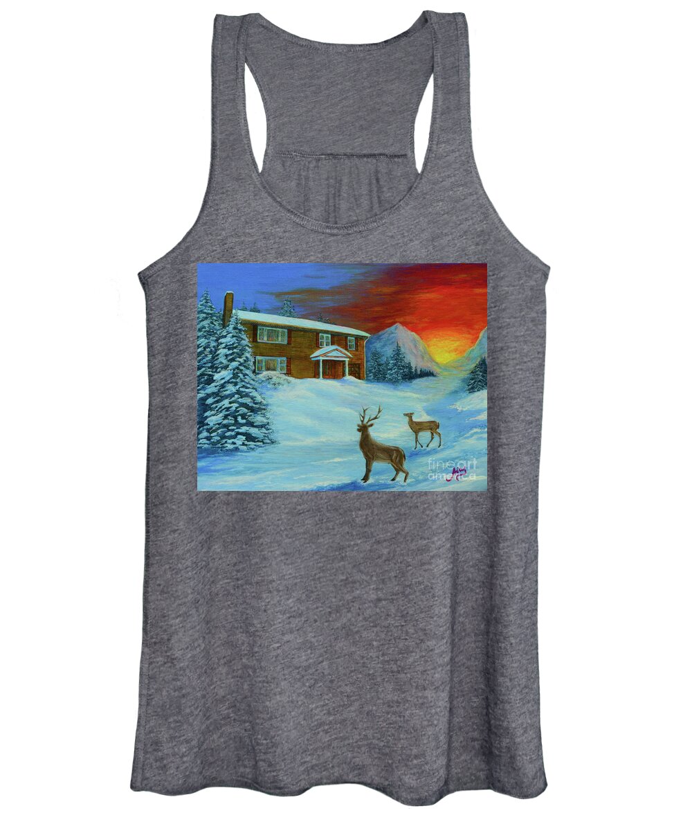 Snow Women's Tank Top featuring the painting Winter Sunrise by Aicy Karbstein