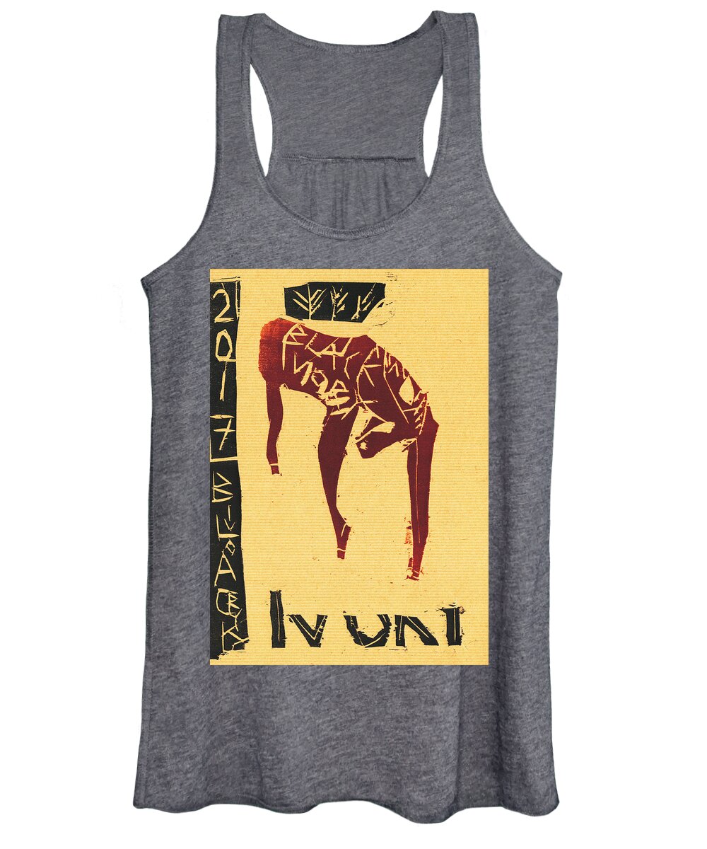Wolf Women's Tank Top featuring the relief Wolf Black Ivory Woodcut 7 by Edgeworth Johnstone