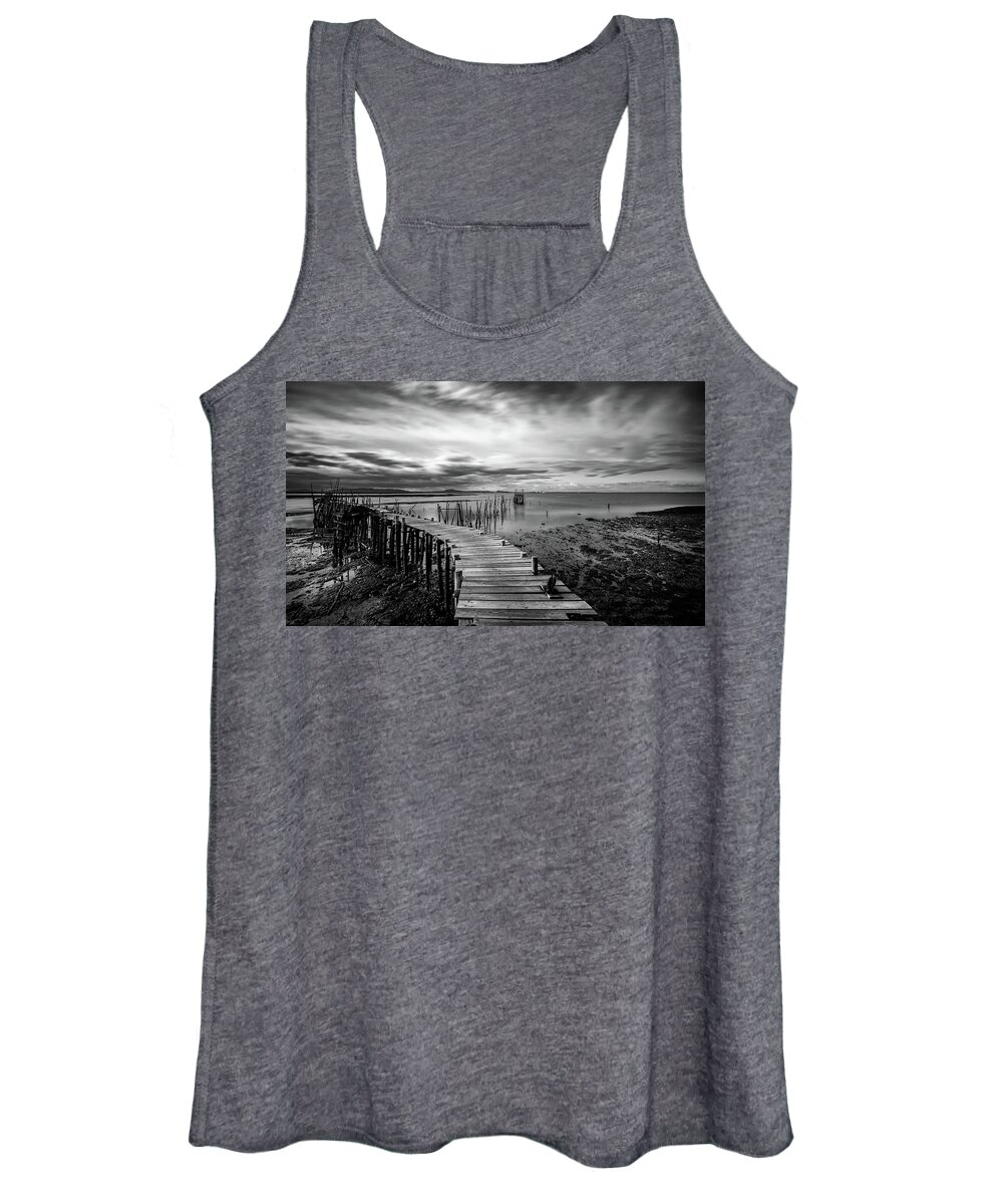 Seascapes Women's Tank Top featuring the photograph Wooden fishing Piers by Michalakis Ppalis