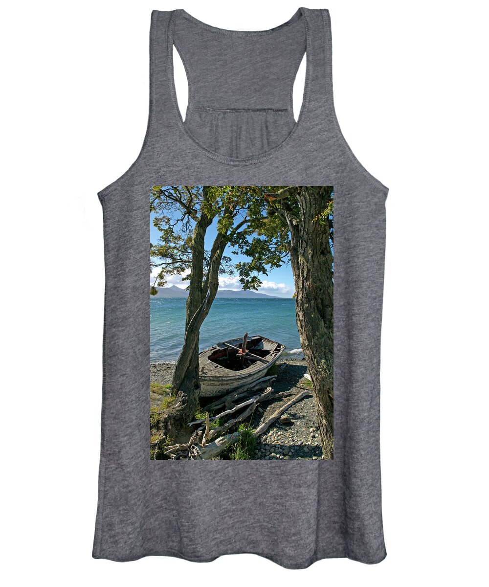 Argentina Women's Tank Top featuring the photograph Wrecked Boat Patagonia by Mark Duehmig
