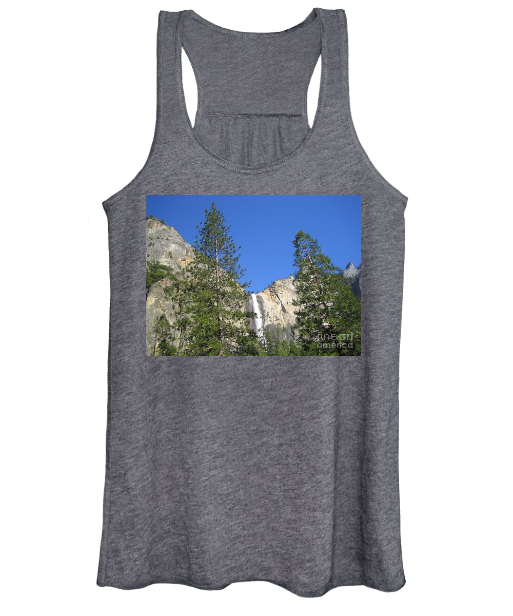 Yosemite Women's Tank Top featuring the photograph Yosemite National Park Bridal Veil Falls Twin Trees View by John Shiron